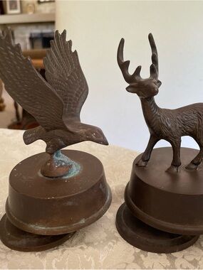 Musical Pair Vtg Brass Eagle and Stag Deer w/Patina “White Xmas” & Nat’l Anthem